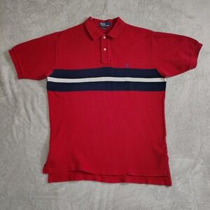 Vtg 90's Polo By Ralph Lauren Striped Terry Cloth Collared Polo Shirt Large
